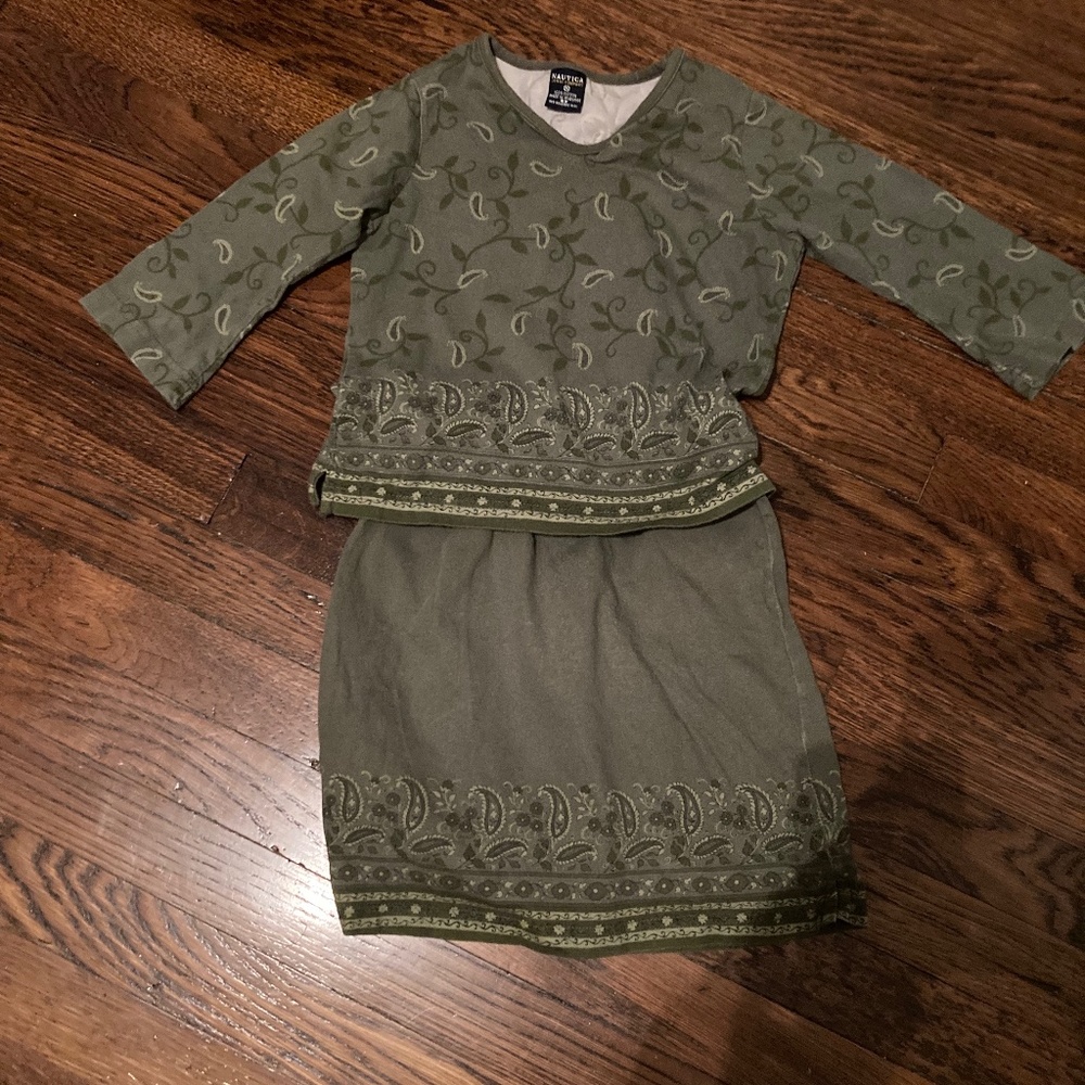Green Paisley Top and Skirt Set Nautica Girls Size 6x